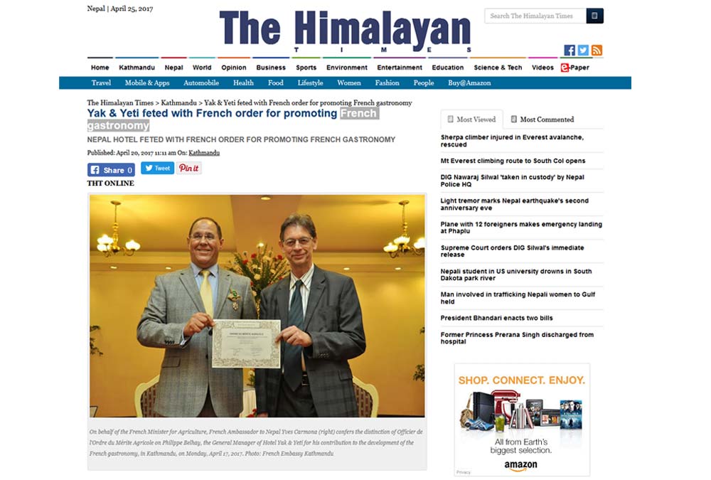 Yak & Yeti feted with French order